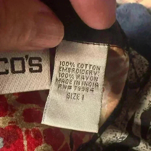 Chicos size 1 black embroidered India batik print long midi skirt. EUC. - Picture 5 of 10